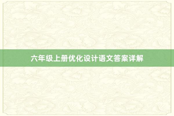 六年级上册优化设计语文答案详解